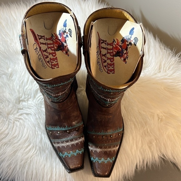 Old Gringo Yippe Ki Yay Apache Moon Strap  10”Brown Harness Embroidered Boot 8 - Picture 3 of 12